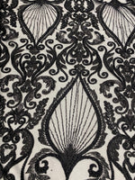 Load image into Gallery viewer, Black Beaded Lace Fabric Mesh – Luxury Sequin Embroidered Fabric by the Yard – Bridal, Evening Gown, Prom Dress, Couture Lace Material
