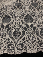 Load image into Gallery viewer, Ivory Beaded Lace Fabric on Mesh – Luxury Sequin Embroidered Fabric by the Yard – Bridal, Evening Gown, Prom Dress, Couture Lace
