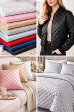 Load image into Gallery viewer, Black or white Quilted Diamond Satin Fabric – Soft Shiny Satin Material for Sewing, Home Decor &amp; Apparel
