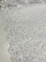 Load image into Gallery viewer, White Beaded Lace Fabric – Bridal Lace with Sequins &amp; Pearls, Embroidered Floral Mesh, Wedding Dress Fabric, Luxury Lace by the Yard
