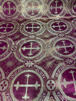 Load image into Gallery viewer, Burgundy Gold Brocade Fabric – Ornate Cross Pattern Upholstery &amp; Church Fabric, Metallic Jacquard, Luxury Baroque Fabric by the Yard
