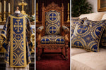 Load image into Gallery viewer, Red Gold Brocade Fabric – Ornate Cross Pattern Upholstery &amp; Church Fabric, Metallic Jacquard, Luxury Baroque Fabric by the Yard
