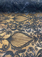 Load image into Gallery viewer, Black Beaded Lace Fabric, Sequined Embroidered Tulle, Bridal Lace by the Yard, Evening Gown Fabric, Luxury Dress Material
