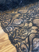 Load image into Gallery viewer, Black Beaded Lace Fabric, Sequined Embroidered Tulle, Bridal Lace by the Yard, Evening Gown Fabric, Luxury Dress Material
