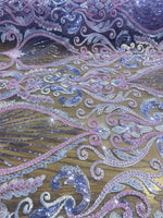 Load image into Gallery viewer, Lavender purple Beaded Lace Fabric, Sequined Embroidered Tulle, Bridal Lace by the Yard, Evening Gown Fabric, Luxury Dress Material
