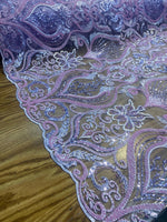 Load image into Gallery viewer, Lavender purple Beaded Lace Fabric, Sequined Embroidered Tulle, Bridal Lace by the Yard, Evening Gown Fabric, Luxury Dress Material
