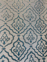 Load image into Gallery viewer, Blue Damask Upholstery Fabric Scroll Medallion – Traditional Jacquard Home Decor Fabric by the Yard
