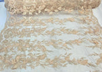 Load image into Gallery viewer, Blush Beaded Feather Lace Fabric – Pearl Embroidered Bridal Lace on Mesh – Couture Dress, Prom Gown, Wedding Fabric Sold by Yard
