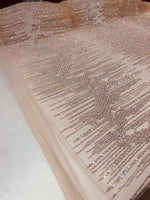 Load image into Gallery viewer, Nude Lace Fabric – Hand-Beaded Mesh with Linear Fringe Design – Couture Eveningwear, Bridal, Gown &amp; Luxury Decor Fabric by the Yard
