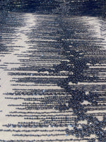 Load image into Gallery viewer, Navy Lace Fabric – Hand-Beaded Mesh with Linear Fringe Design – Couture Eveningwear, Bridal, Gown &amp; Luxury Decor Fabric by the Yard
