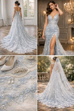 Load image into Gallery viewer, White Beaded Feather Lace Fabric – Pearl Embroidered Bridal Lace on Mesh – Couture Dress, Prom Gown, Wedding Fabric Sold by Yard
