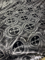 Load image into Gallery viewer, Black Silver Brocade Fabric – Ornate Cross Pattern Upholstery &amp; Church Fabric, Metallic Jacquard, Luxury Baroque Fabric by the Yard
