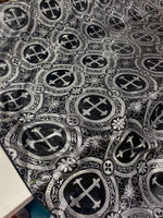 Load image into Gallery viewer, Black Silver Brocade Fabric – Ornate Cross Pattern Upholstery &amp; Church Fabric, Metallic Jacquard, Luxury Baroque Fabric by the Yard

