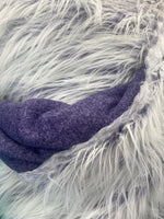Load image into Gallery viewer, Faux fur,Silver gray on purple shaggy long pile fabric upholstery  per yard 58” wide

