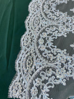 Load image into Gallery viewer, Blue Lace Fabric by the Yard – 16” Wide Embroidered Floral Lace Trim – Bridal Lace, Wedding Dress Lace, Veil Lace, Couture Lace Fabr
