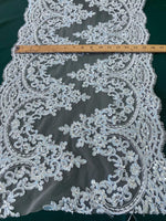 Load image into Gallery viewer, Blue Lace Fabric by the Yard – 16” Wide Embroidered Floral Lace Trim – Bridal Lace, Wedding Dress Lace, Veil Lace, Couture Lace Fabr

