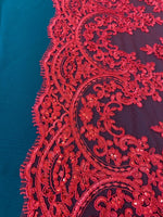 Load image into Gallery viewer, Red Lace Fabric by the Yard – 16” Wide Embroidered Floral Lace Trim – Bridal Lace, Wedding Dress Lace, Veil Lace, Couture Lace Fabr
