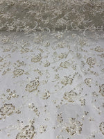 Load image into Gallery viewer, Ivory Beaded Lace Fabric – Bridal Sequin Lace with Rhinestones, Couture Wedding Dress Fabric, Sparkly Evening Gown Lace, High End Designer
