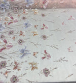 Load image into Gallery viewer, Pink Mist Beaded Butterfly Floral Sheer Fabric – 3D Embroidered Mesh with Sequins
