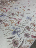 Load image into Gallery viewer, Pink Mist Beaded Butterfly Floral Sheer Fabric – 3D Embroidered Mesh with Sequins
