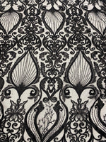 Load image into Gallery viewer, Black Beaded Lace Fabric Mesh – Luxury Sequin Embroidered Fabric by the Yard – Bridal, Evening Gown, Prom Dress, Couture Lace Material

