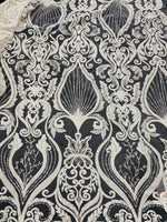 Load image into Gallery viewer, White Beaded Lace Fabric on Nude Mesh – Luxury Sequin Embroidered Fabric by the Yard – Bridal, Evening Gown, Prom Dress, Couture Lace
