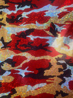 Load image into Gallery viewer, Red /Gold camouflage Broken Glass Spandex Metallic foil Fabric by the yard
