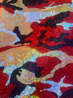 Load image into Gallery viewer, Red /Gold camouflage Broken Glass Spandex Metallic foil Fabric by the yard
