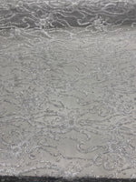Load image into Gallery viewer, White Beaded Lace Fabric – Bridal Lace with Sequins &amp; Pearls, Embroidered Floral Mesh, Wedding Dress Fabric, Luxury Lace by the Yard
