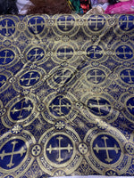 Load image into Gallery viewer, Royal Blue Gold Brocade Fabric – Ornate Cross Pattern Upholstery &amp; Church Fabric, Metallic Jacquard, Luxury Baroque Fabric by the Yard
