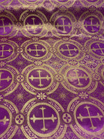 Load image into Gallery viewer, Violet Gold Brocade Fabric – Ornate Cross Pattern Upholstery &amp; Church Fabric, Metallic Jacquard, Luxury Baroque Fabric by the Yard
