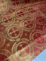Load image into Gallery viewer, Red Gold Brocade Fabric – Ornate Cross Pattern Upholstery &amp; Church Fabric, Metallic Jacquard, Luxury Baroque Fabric by the Yard
