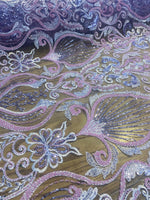 Load image into Gallery viewer, Lavender purple Beaded Lace Fabric, Sequined Embroidered Tulle, Bridal Lace by the Yard, Evening Gown Fabric, Luxury Dress Material
