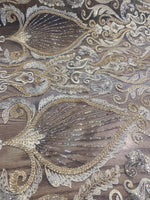 Load image into Gallery viewer, Silver champagne Beaded Lace Fabric, Sequined Embroidered Tulle, Bridal Lace by the Yard, Evening Gown Fabric, Luxury Dress Material
