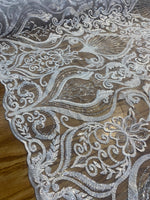 Load image into Gallery viewer, White Beaded Lace Fabric, Sequined Embroidered Tulle, Bridal Lace by the Yard, Evening Gown Fabric, Luxury Dress Material
