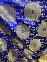 Load image into Gallery viewer, Royal &amp; Gold Brocade Jacquard Fabric – Metallic Floral Medallion Pattern – Upholstery, Costume, Drapery, Sewing Material by the Y
