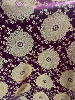 Load image into Gallery viewer, Burgundy &amp; Gold Brocade Jacquard Fabric – Metallic Floral Medallion Pattern – Upholstery, Costume, Drapery, Sewing Material by the Y

