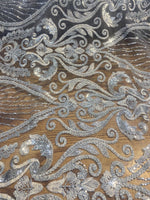 Load image into Gallery viewer, Silver Beaded Lace Fabric, Sequined Embroidered Tulle, Bridal Lace by the Yard, Evening Gown Fabric, Luxury Dress Material
