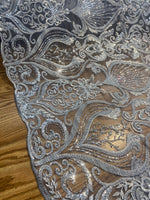 Load image into Gallery viewer, Silver Beaded Lace Fabric, Sequined Embroidered Tulle, Bridal Lace by the Yard, Evening Gown Fabric, Luxury Dress Material
