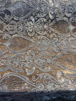 Load image into Gallery viewer, Silver Beaded Lace Fabric, Sequined Embroidered Tulle, Bridal Lace by the Yard, Evening Gown Fabric, Luxury Dress Material
