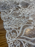 Load image into Gallery viewer, Ivory Beaded Lace Fabric, Sequined Embroidered Tulle, Bridal Lace by the Yard, Evening Gown Fabric, Luxury Dress Material
