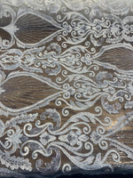 Load image into Gallery viewer, Ivory Beaded Lace Fabric, Sequined Embroidered Tulle, Bridal Lace by the Yard, Evening Gown Fabric, Luxury Dress Material
