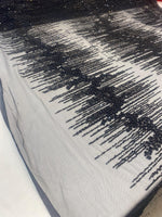 Load image into Gallery viewer, Black Lace Fabric – Hand-Beaded Mesh with Linear Fringe Design – Couture Eveningwear, Bridal, Gown &amp; Luxury Decor Fabric by the Yard
