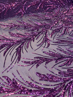Load image into Gallery viewer, Purple Sequin Stretch Fabric on Mesh – Sparkle Fabric for Dresses, Gowns, Costumes, Dancewear &amp; Event Decor by the Yard
