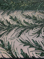 Load image into Gallery viewer, Green Sequin Stretch Fabric on Mesh – Sparkle Fabric for Dresses, Gowns, Costumes, Dancewear &amp; Event Decor by the Yard
