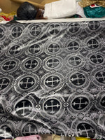 Load image into Gallery viewer, Black Silver Brocade Fabric – Ornate Cross Pattern Upholstery &amp; Church Fabric, Metallic Jacquard, Luxury Baroque Fabric by the Yard
