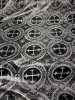 Load image into Gallery viewer, Black Silver Brocade Fabric – Ornate Cross Pattern Upholstery &amp; Church Fabric, Metallic Jacquard, Luxury Baroque Fabric by the Yard

