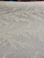 Load image into Gallery viewer, White Sequin Stretch Fabric on Mesh – Sparkle Fabric for Dresses, Gowns, Costumes, Dancewear &amp; Event Decor by the Yard
