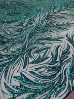 Load image into Gallery viewer, Emerald Sequin Stretch Fabric on Mesh – Sparkle Fabric for Dresses, Gowns, Costumes, Dancewear &amp; Event Decor by the Yard

