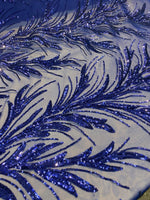 Load image into Gallery viewer, Dark Royal Sequin Stretch Fabric on Mesh – Sparkle Fabric for Dresses, Gowns, Costumes, Dancewear &amp; Event Decor by the Yard
